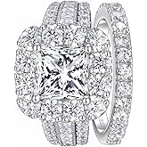 SHELOVES Vintage Princess CZ Wedding Rings Set for Women 925 Sterling Silver Engagement Rings Sets 4Ct Cubic Zirconia 5-12