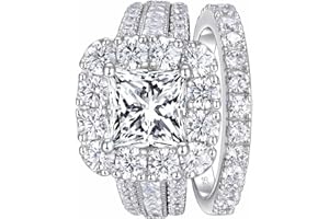 SHELOVES JEWELRY SHELOVES Vintage Princess CZ Wedding Rings Set for Women 925 Sterling Silver Engagement Rings Sets 4Ct Cubic Zirconia 5-12