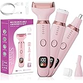 Electric Razors for Women, 4 in 1 Bikini Trimmer for Women, Wet & Dry Use Body Shaver, Nose Hair Face Eyebrow Arms Legs Armpit Underarm Pubic Area, Replaceable Lady Facial Razor Painless USB Charge