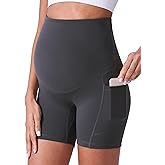 POSHDIVAH Maternity Shorts for Women Over Belly Biker Summer Pregnancy Workout Yoga Active Running Short Leggings 5"