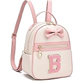 I IHAYNER Girls Initial Bowknot Small Leather Backpack Cute Mini Backpack Personalized Trendy Stuff Gifts for Women Pink-B
