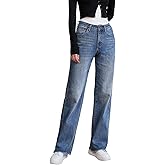 UPNET Womens High Waisted Jeans Stretchy Straight Leg Loose Fit Tummy Control Raw Hem Denim Pants Trendy 2025 Fashion