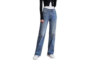 UPNET Womens High Waisted Jeans Stretchy Straight Leg Loose Fit Tummy Control Raw Hem Denim Pants Trendy 2025 Fashion