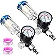 2 Packs 1/4 Inch Air Pressure Regulator Water Separator Air Compressor for Spray Gun Regulator with Pressure Gauge and Water Trap Filter