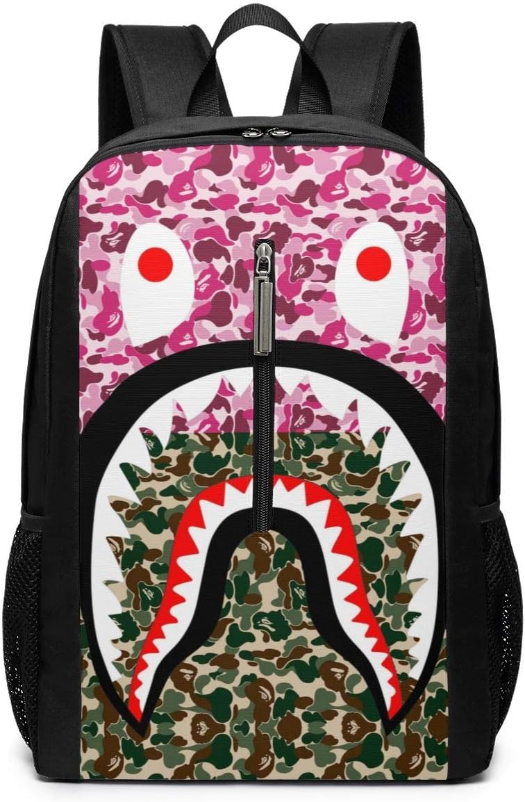 Sroney Bape Shark Camo Backpack, Lightweight College School Travel Shoulder Bags for Men Women