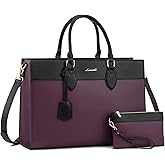 LOVEVOOK Laptop Bag for Women, 17.3 inch Laptop Tote Work Bag Purse, Large Waterproof Leather Computer Briefcase for Office, Purple-Black