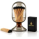 Includes Matches ! | Smoke Gray Glass Cloche | Grey Tinted Decorative Match Holder Jar for Candles with Black Tips Set Displa