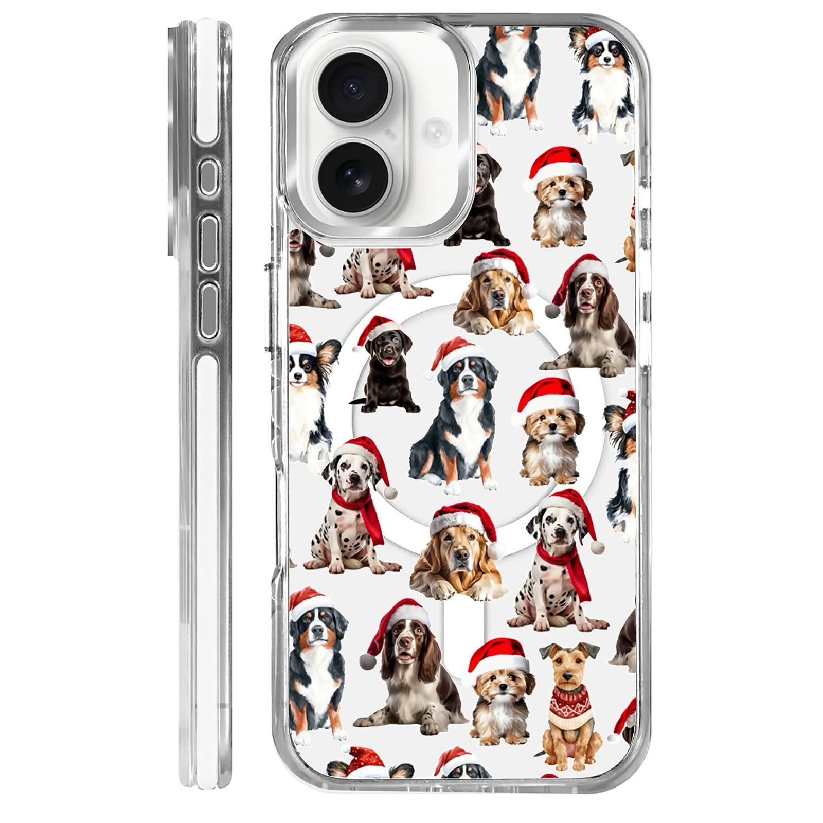 Goodsprout for iPhone 16 Plus Case,Compatible with MagSafe,The Transparent TPU Silicone Protects The Phone Case from Drops, Slips and Fingerprints.Christmas Hat Pet Dog Collage