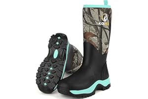 Kalkal Rubber Boots for Women, Insulated Waterproof Womens Hunting Boots, 6mm Neoprene Camo Hunting Boot Tall Rain Boots for Women Mud Working Gardening Farming