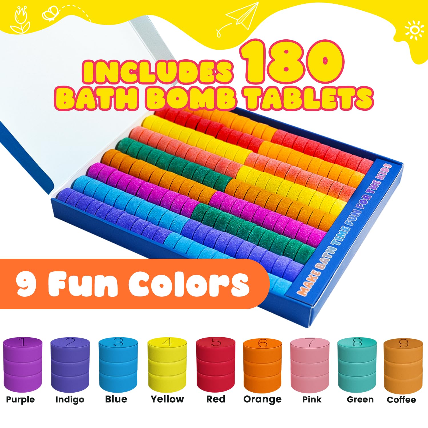 Bath Bombs for Kids Christmas Gifts for Teens 180 Mini Color Tablets in 9 Bright Colors for Creative Bathtub Art Bath Toys Fun Colorful Bath Scientific Experiment for Boys Girls Stocking Stuffers