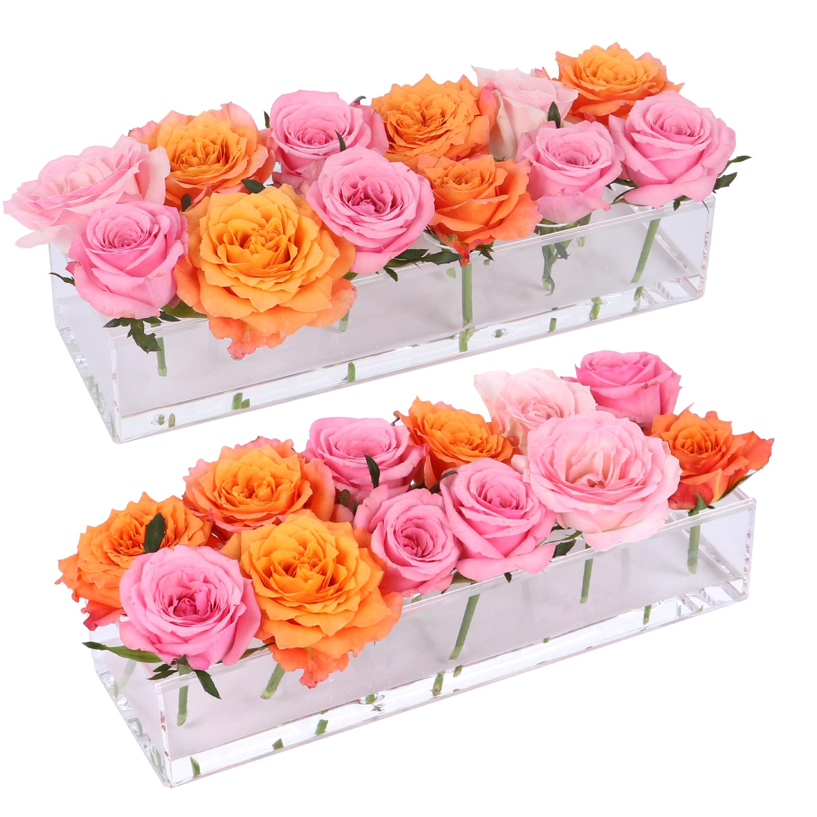 Photo 1 of *ONLY 1* BIGIVACA 12 inch Acrylic Flower Vases,12 Holes Long Rectangular Acrylic Vase,Clear Floral Centerpiece for Dining Table Reception Home Party Decorations