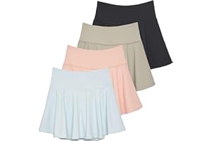 Real Essentials 4 Pack: Women’s Skater Pleated Tennis Skort - Skirt with Shorts Pockets Athletic Golf Workout (Plus)
