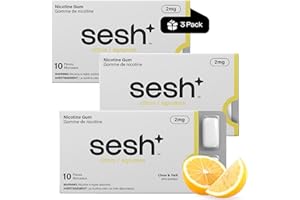 Sesh+ Nicotine Gum, Citrus, 30 Pieces, 2mg Per Piece - Help Quit Smoking, Discreet Usage, Long Lasting Flavour, Smokeless, St