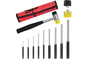 Saihisday 9PCS Nylon Punch Roll Pin Punch Set with Double Face Rubber Hammer Set Steel Removal Tool Kit
