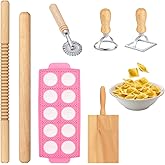 7 PCS Pasta Maker Tool Set Include 1 Gnocchi Board 1 Ravioli Maker 1 Ravioli Cutter Wheel 1 Noodle Cutter 1 Rolling Pin 2 Pasta Stamps, Pasta Making Kit For Homemade Pasta (7)
