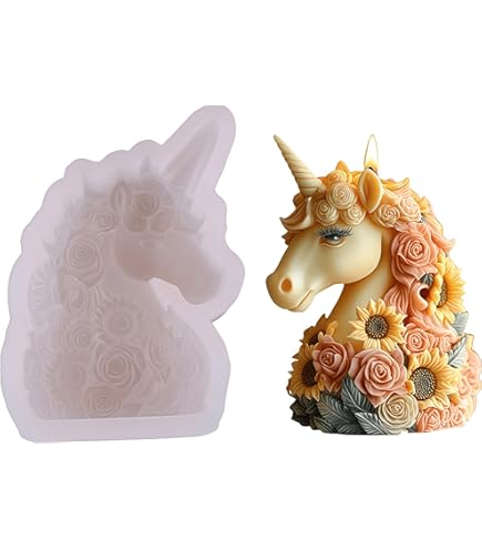 DeryArcle 3 Moldes De Resina De Unicornio 3D Para Velas De Fundición De Epoxi, Moldes De Joyería Para Manualidades, Llavero, Decoración Del Hogar ( Molde De Unicornio