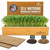 Microgreens Growing Kit - Self-Watering Tray with US Premium Seeds | Grow broccoli and salad mix indoors with a reusable tray, grow mats, USA premium seeds &amp; bamboo frame.