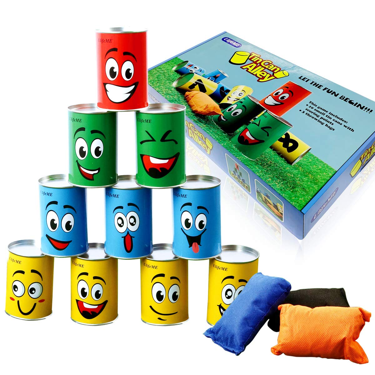 Jeux Exterieur Avec 10pcs Sourire Boite De Conserve Metal 3pcs Sacs De Feves Jeux De Plein Air Pour Enfant Adulte Ulifeme Chamboule Tout Jeux De Lancer Cadeau For Enfants Anniversaire
