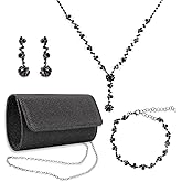 hhdatc 4 Pcs Rhinestone Jewelry Clutch Purses Bag Jewelry Sets for Women Wedding, Homecoming Bling Accessories Earrings Necklace Bracelet Evening Bag Handbag Clutch Purses