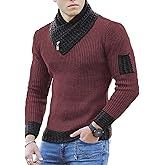SOMTHRON Men's Knitted Turtleneck Pullover Shawl Collar Sweaters Slim Fit High Neck Long Sleeve Winter Jumper Tops
