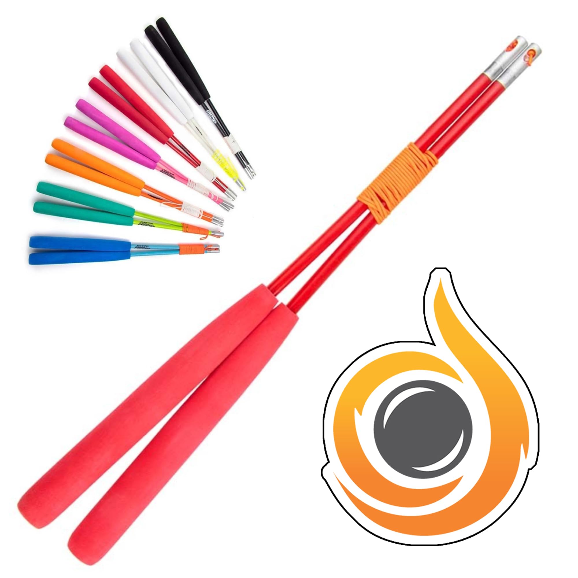 JD Pro Fibreglass Diabolo Handsticks, Fitted With Super Smooth String - Pro Diablo Sticks With Cascade Sticker (Red)