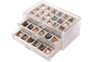 CLUQMEIK Acrylic Rock Collection Display Case with 54 Grids Storage Compartments Rock Collection Boxes Display Organizer Collection Storage Display Cases for Collectibles Crystal /Rock（Beige）