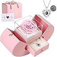 Preserved Real Pink Rose Gift with I Love You in 100 Languages Necklace, Cute Gifts for Girlfriend, Women, Mom, Wife, Gifts Idea on Christmas, Valentine's Day,Birthday, Mother's Day