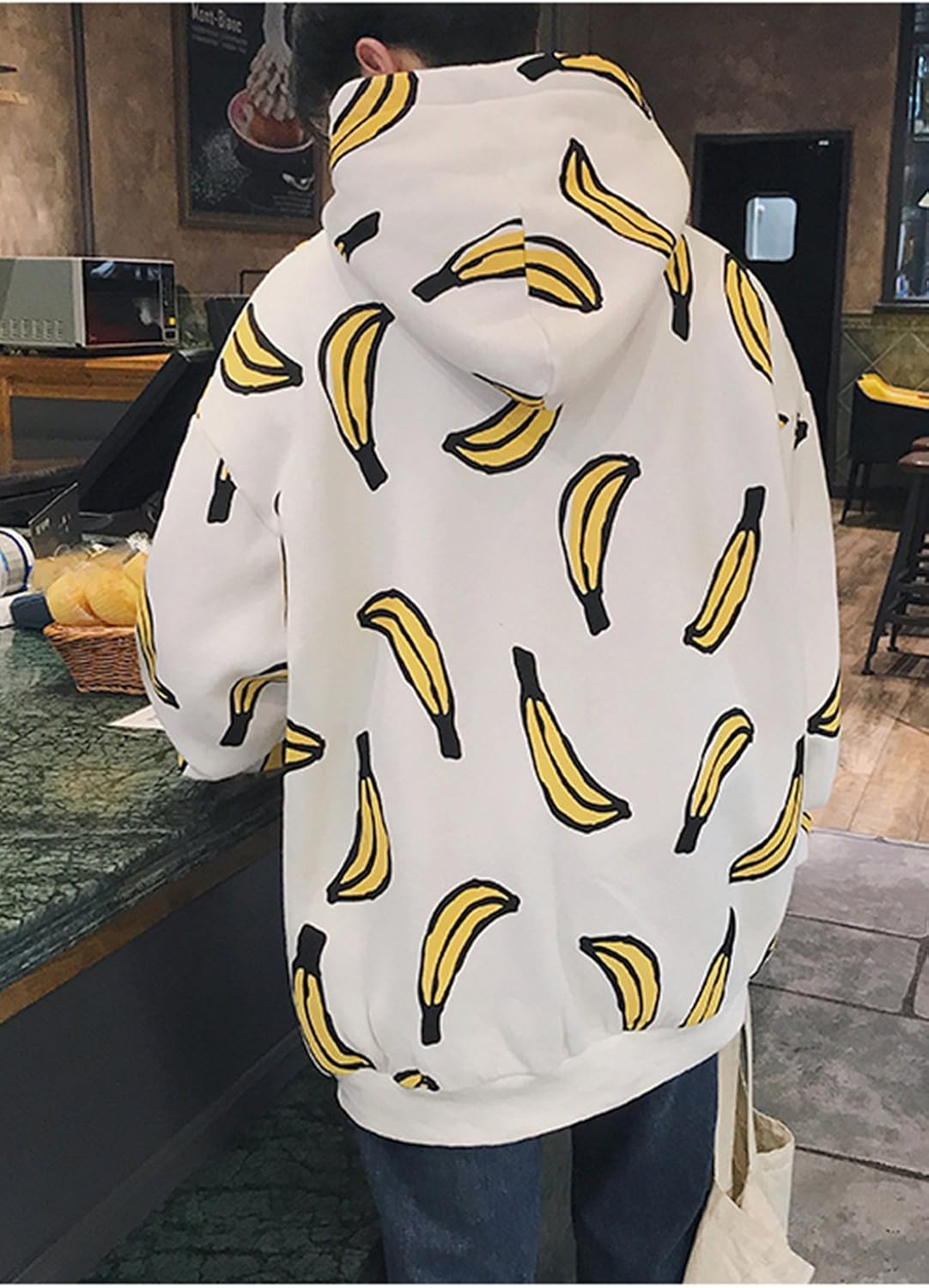 Amazon パーカー フード付き イラスト ユニーク バナナ スウェット カジュアル アメカジ 秋 冬 プルオーバー 裏起毛 裏ボア K ホワイト M セーター 通販