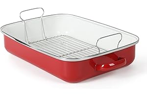 Martha Stewart Thayer 18" Enamel on Steel Roaster Pan w/Stainless Steel Rack - Red