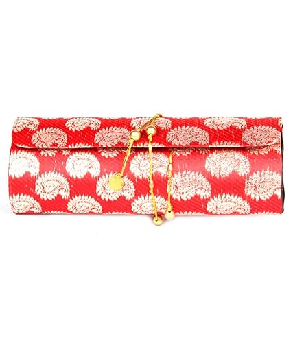 FAVOLA DHOLAK STYLE SILK BROCADE GOLD AMBI WITH RED BASE DESIGN CLUTCH BAG FSS0287