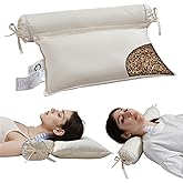 LOFE Buckwheat Pillow - 2IN1 Buckwheat Hull Pillow, Tartary Buckwheat Neck Roll Pillow for Superior Support, Adjustable Cervical Neck Pillow for Side, Back, Stomach Sleepers, Organic Cotton Pillowcase