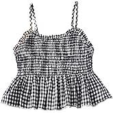 RoseSeek Girl's Y2K Gingham Peplum Cami Tops Ruffle Hem Spaghetti Strap Babydoll Plaid Summer Crop Top