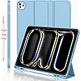iMieet iPad Pro 11 Inch Case M4 2024 (5th Generation) with Pencil Holder, Trifold Stand Smart Case with Soft TPU Back, Auto Wake/Sleep (Azure Blue)