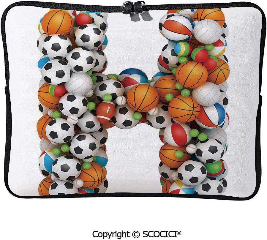 YOLIYANA Letter H Stacked from Gaming Balls Alphabet of Sports Theme Laptop Sleeve Case Neoprene Carrying Bag for Any Tablet/Notebook 13 inch/13.3 inch