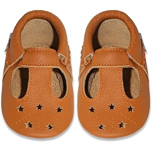 Baby Moccasins Soft Sole Leather Baby Dress Shoes (0-24 Months) | Baby Girls Mary Jane Flats, Non Slip Newborn Infant Toddler