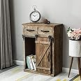 kingwolfox 32''H Rustic Barn Door Wood End Table Wood Console Cabinet, Farmhouse Wood Storage Cabinet Country Vintage Furniture, Brown