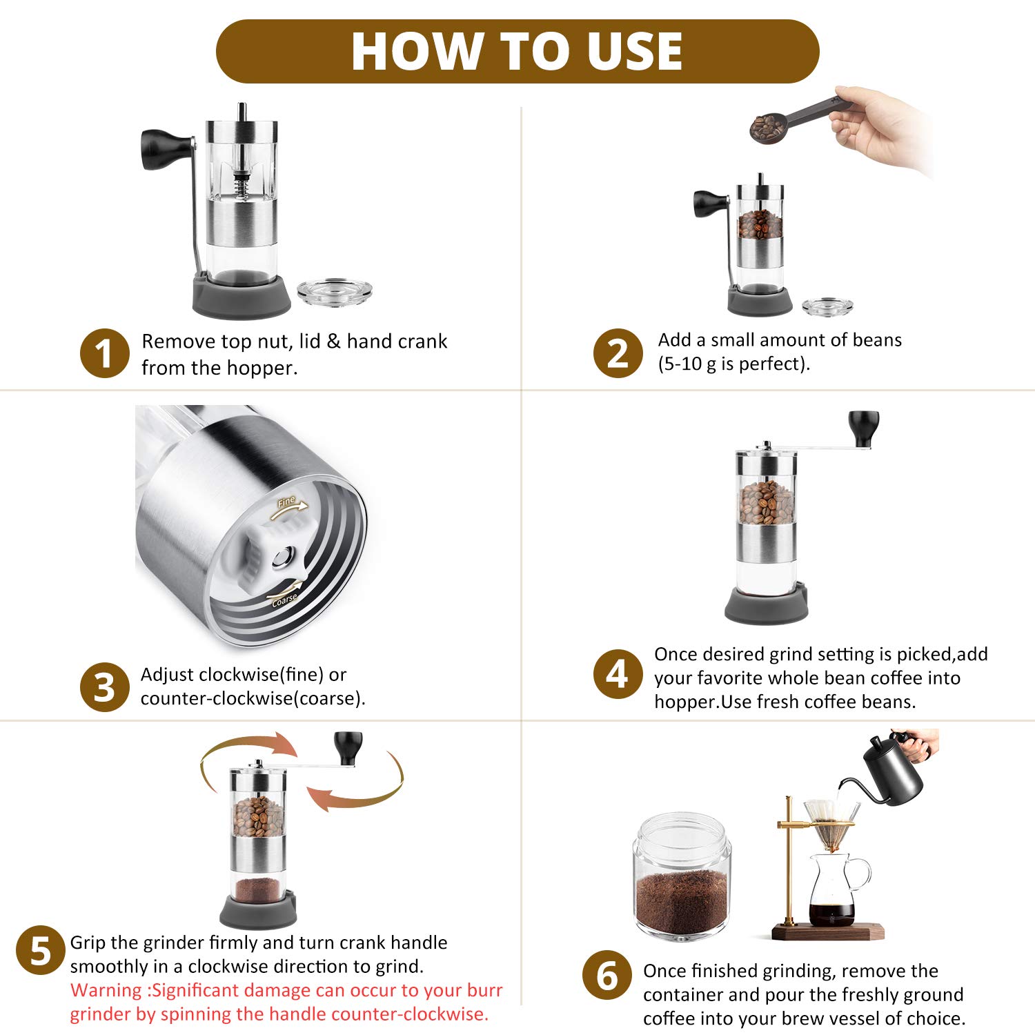 Manual Coffee Grinder with Adjustable Setting - Portable Coffee Grinder, Conical Ceramic Burr Mill for Camping, Travel, Picnics