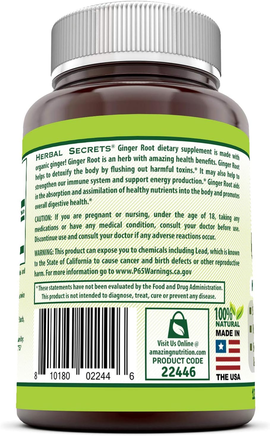 Herbal Secrets Ginger Root Supplement 550 Mg Capsules (Non-GMO) - Helps to Reduce Nausea, Supports Cardiovascular & Immune Function, Soothes Upset Stomach* (120 Veggie Capsules): Health & Personal Care