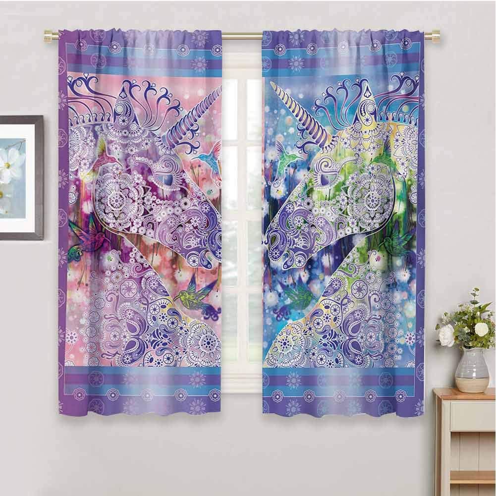 HoBeauty home Unicornkids Room decorTwo Myhtical Horses Facing Each Other Floral Ornament Framework Birds Spring Naturecurtain holdbackMulticolor55 x 63 inch