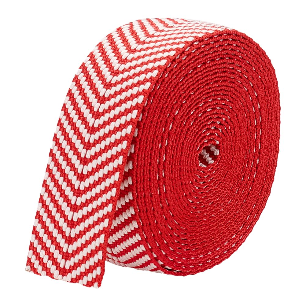 BENECREAT 5 Yards/4.6 Meters Red Cotton Webbing, 38mm Wide Jacquard Webbing, Flat Webbing Tape with Striped Pattern for Bag Handles, Tote Bag Webbing, Fabric Tape — image 1