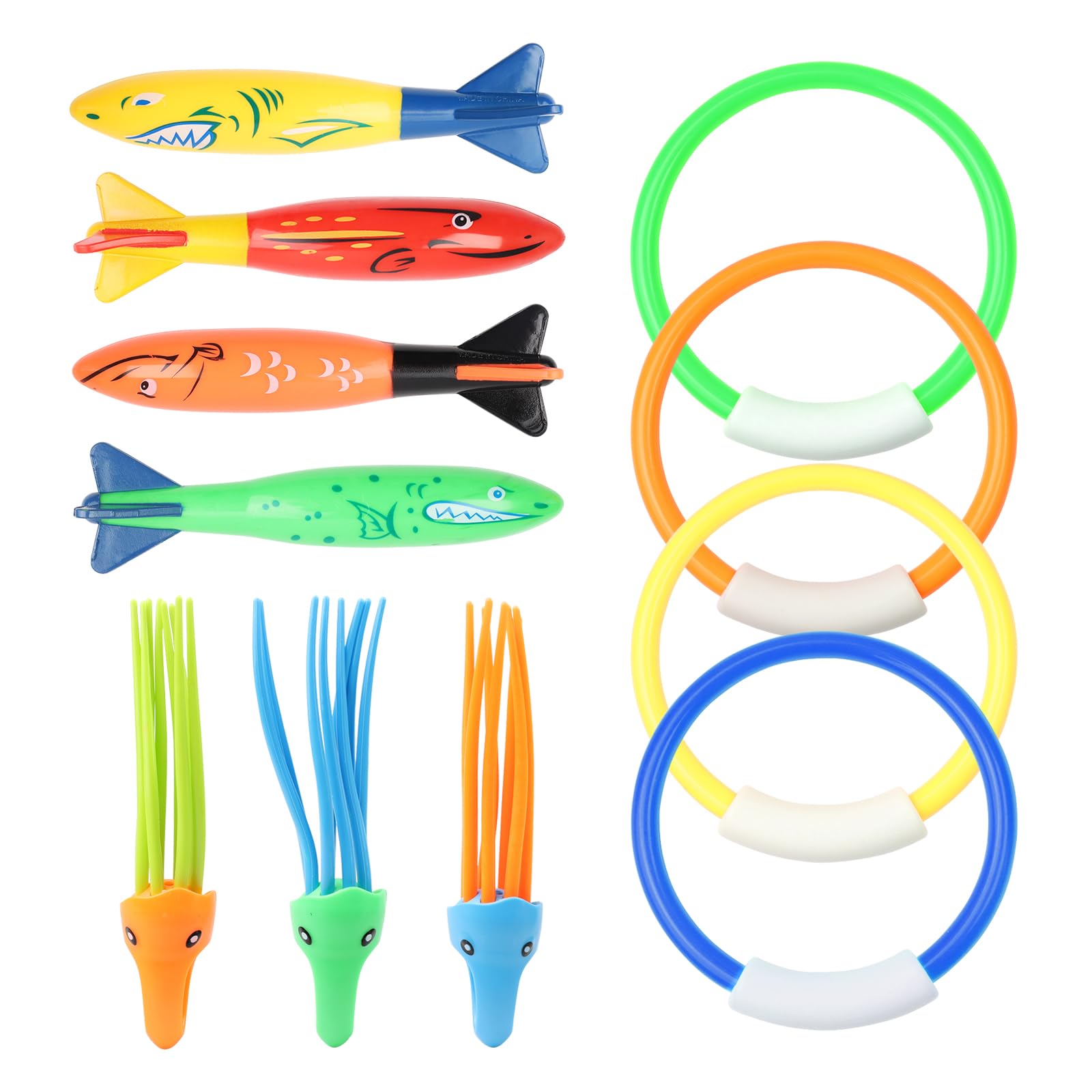 HXC Sinkies for Kids Swimming 11 Pcs Swim Toys Includes Diving Rings Diving Seagrass Octopuses Underwater Training Diving Game Toys for Kids Summer Swimming Pool Party