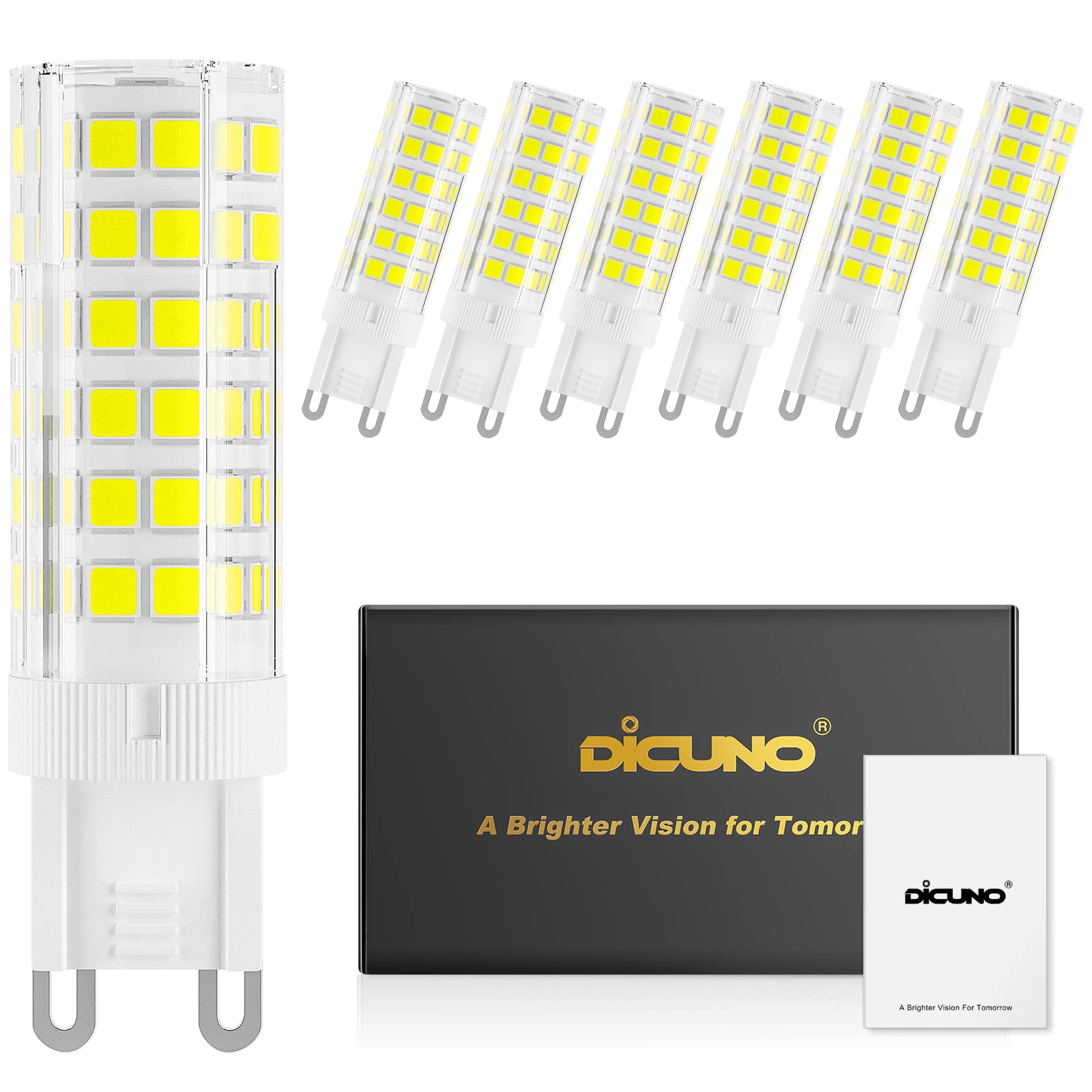 DiCUNO G9 Dimmable LED Light Bulbs, 4W (50W Halogen Equivalent), 450LM, Cool White 6000K, G9 Ceramic Bulbs for Home Lighting, 6-Pack