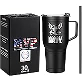 Military Veteran Products 30oz Navy Tumbler Double Wall Vacuum Insulated Stainless Steel USN Travel Mug with Handle | Navy 30oz w/Handle