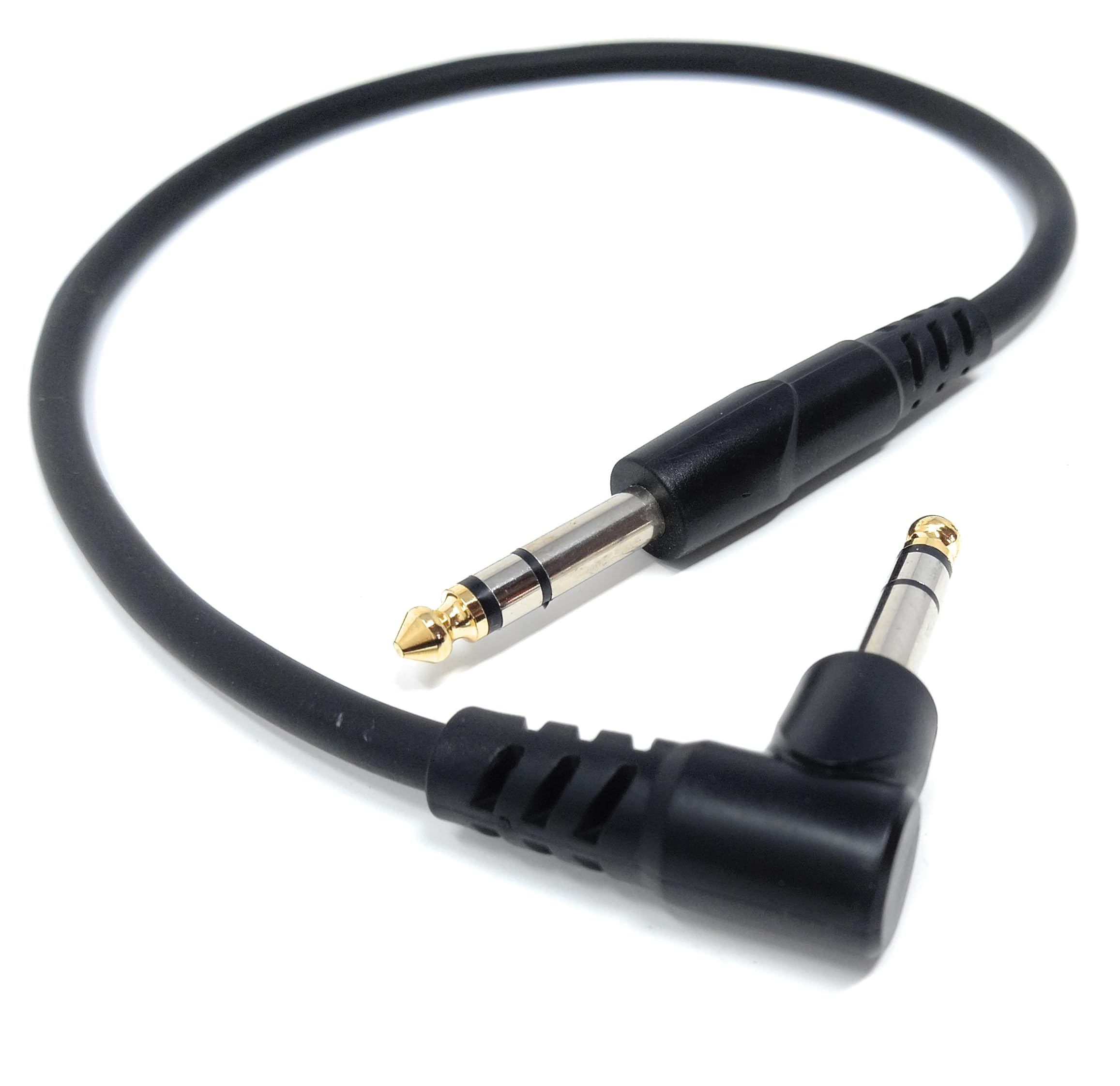 DRUT 0.5m 6.35mm 1/4" Stereo TRS Male Jack to Right Angled Male Jack, Audio, Music Instrument, Flexible Cable Lead 1.6ft