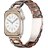Light Apple Watch Band -D-shaped Resin iWatch Band Starlight Compatible with Stainless Steel Buckle for Apple Watch Ultra 2 1 Series 11 SE 10 9 8 7 6 5 4 3 2 1(Tortoise Stone, 49mm/46mm/45mm/44mm/42mm)