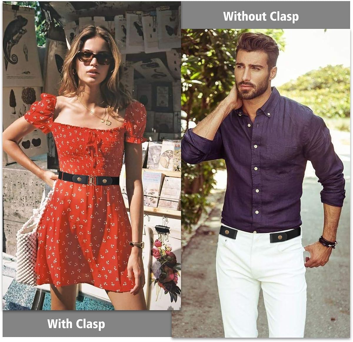 No Buckle Stretch Belt for Women and Men Elastic Waist Belt up to 72 Inches for Jeans Pants at  Women’s Clothing store
