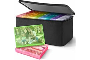 DEPAD 5 x 7 Photo Storage Box Extra Large Capacity, 8 Inner Photo Box Hold 1000 Pictures with Lightproof Zipper Bag, Seed Storage Organizer for Scrapbooking with Handle（Rainbow）