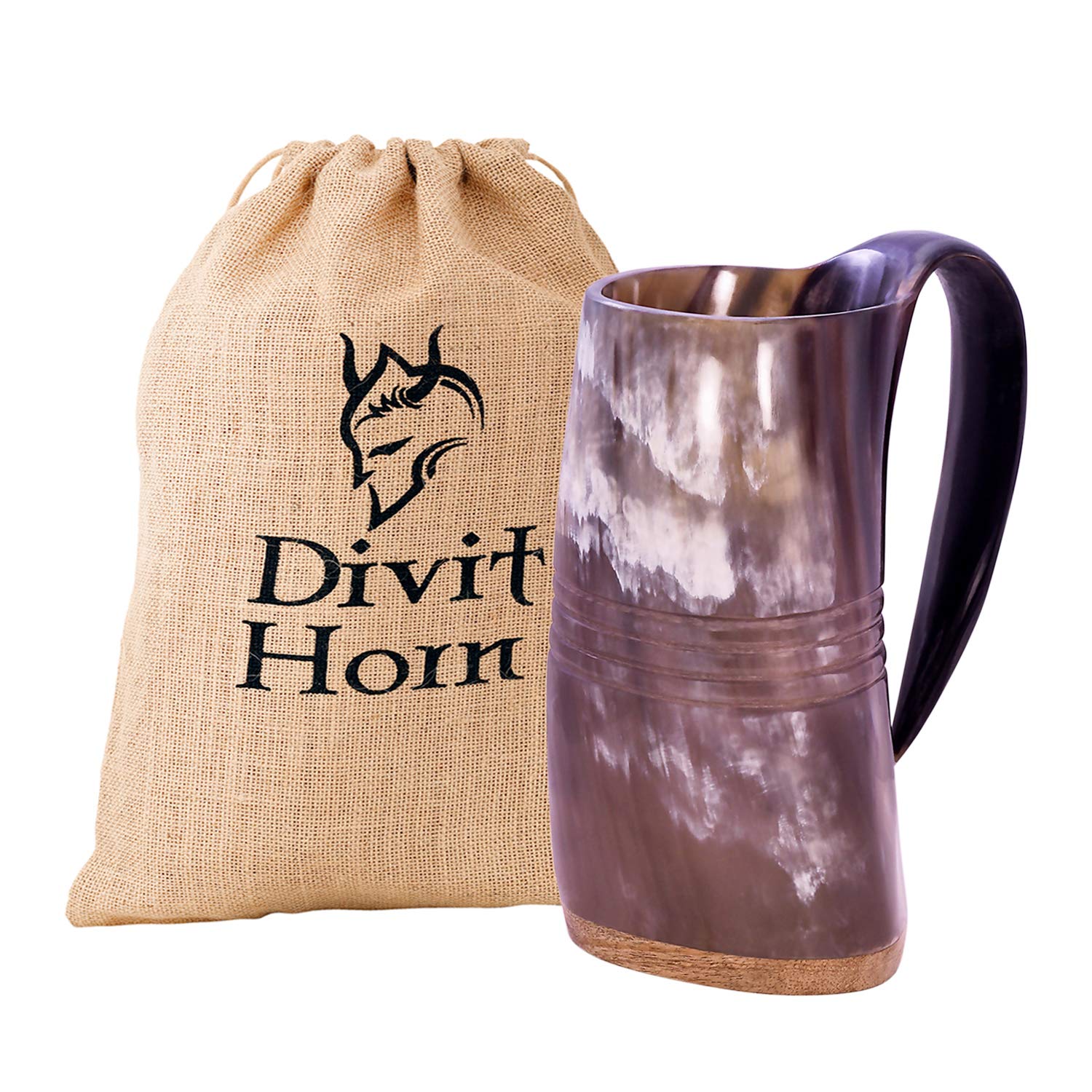 Divit Horn Genuine Viking Drinking Horn Mug | Authentic Medieval Beer Horn Tankard | 24oz (700 ml) capacity horn Cup/Stein. (Eternal, Polished)