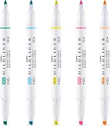 Zebra Pen Mildliner Dual Tip Fluorescent Highlighters 5 Pack Pastel view 2