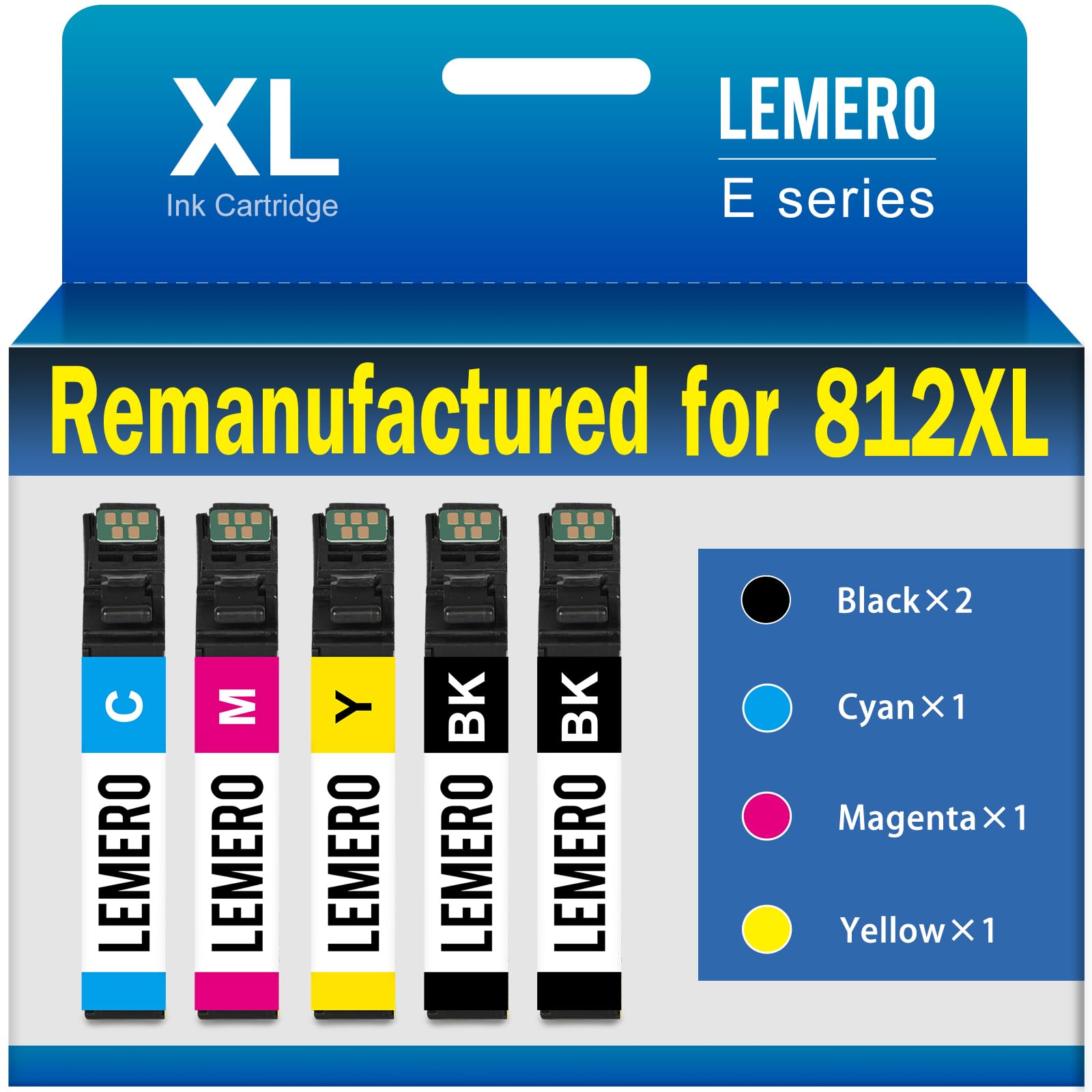 Photo 1 of LEMERO Remanufactured for 812XL Ink Cartridge Combo Pack Replacement for Epson 812XL 812 XL Ink Cartridges for Epson Workforce Pro WF-7840 WF-7820 WF-7310 Printer (5 Pack, 2 Black Cyan Yellow Magenta)